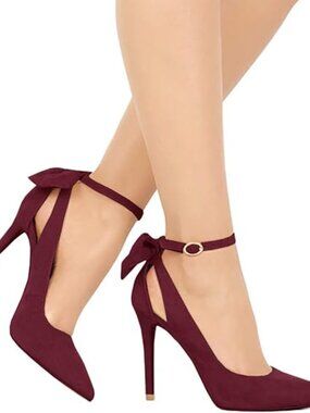 Womens High Heels Bow Tie Back Sexy Stiletto Ankle Strap Wedding Dress Pumps Sho